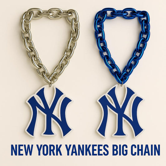 New York Yankees Big Chain Necklace | 7x7" 3D Foam Logo | Blue or Silver Fan Chain